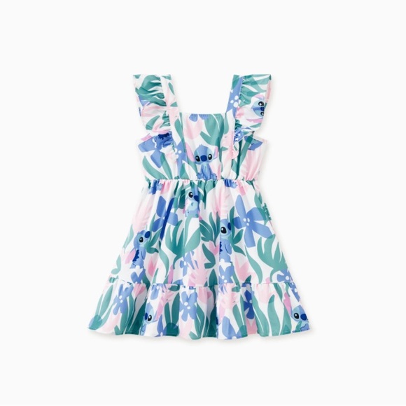 Disney Stitch Girl Dress with Floral and Tropical Plant Print - Picture 4 of 7